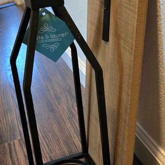 KATE & LAUREL Decorative Iron Lantern and Wood & Iron Wall Mounted Hanger - Picture 3 of 5